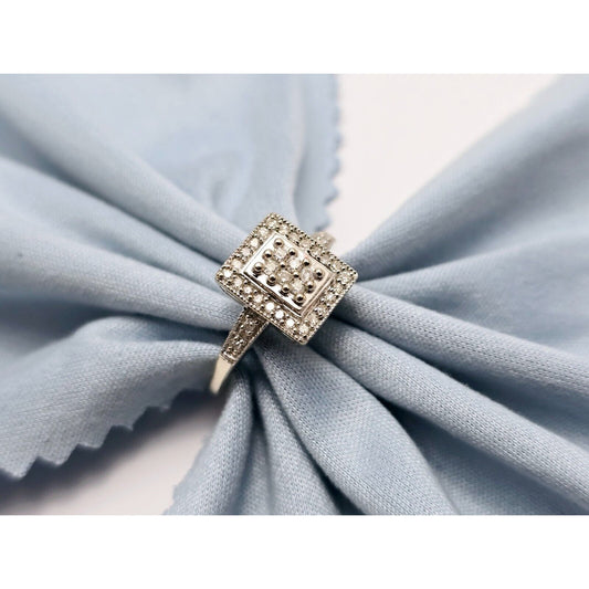 14K White Gold Diamond Square Shaped Cocktail Ring