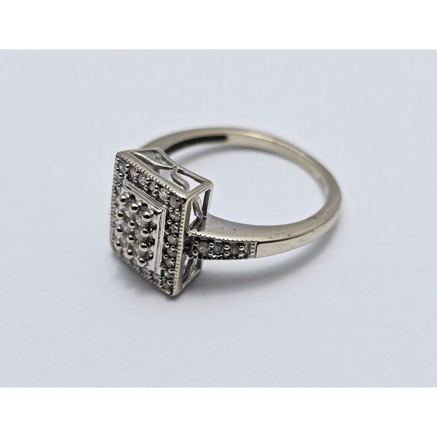 14K White Gold Diamond Square Shaped Cocktail Ring