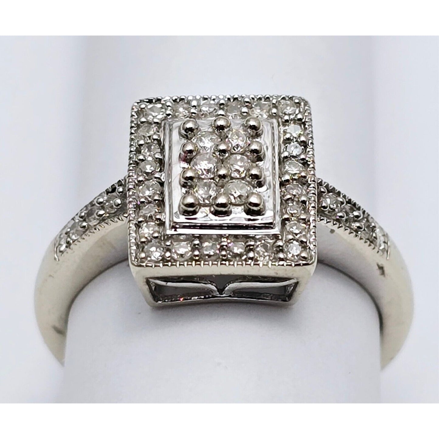 14K White Gold Diamond Square Shaped Cocktail Ring