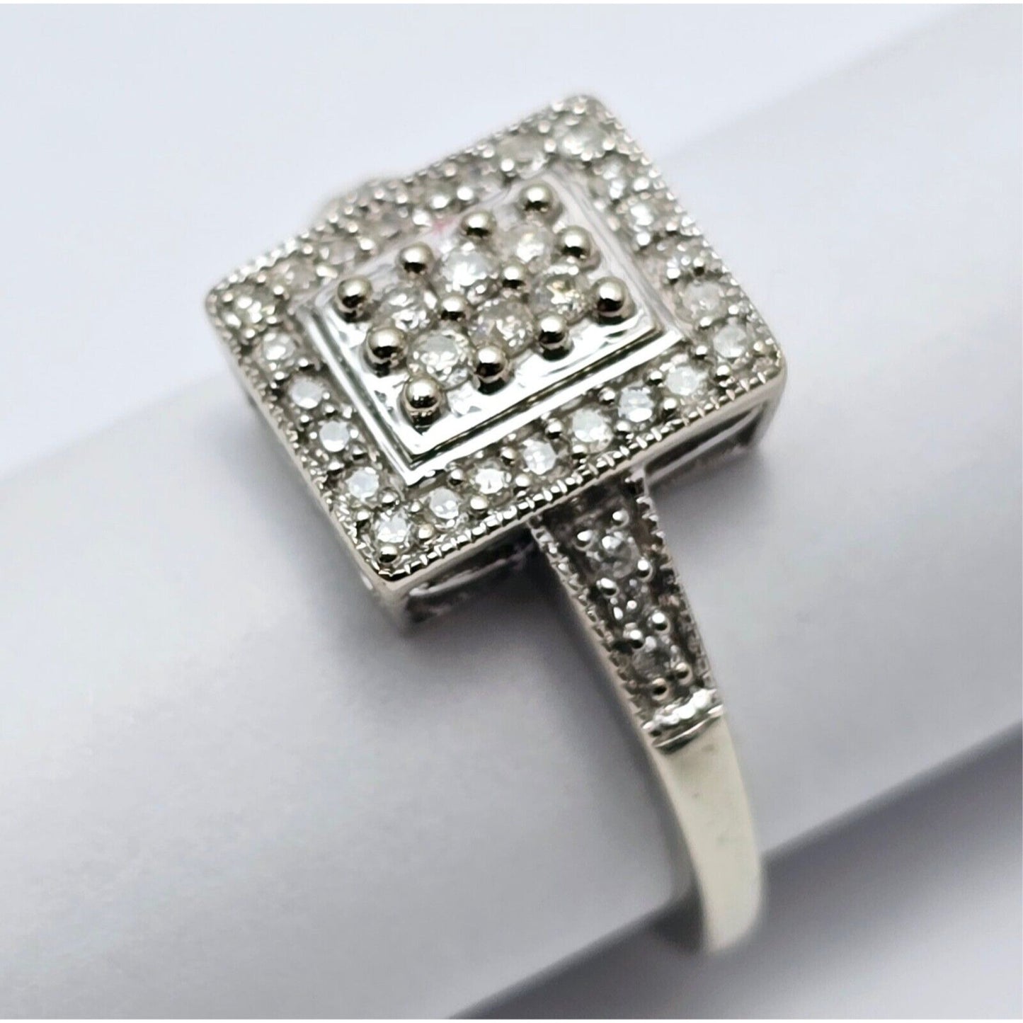 14K White Gold Diamond Square Shaped Cocktail Ring
