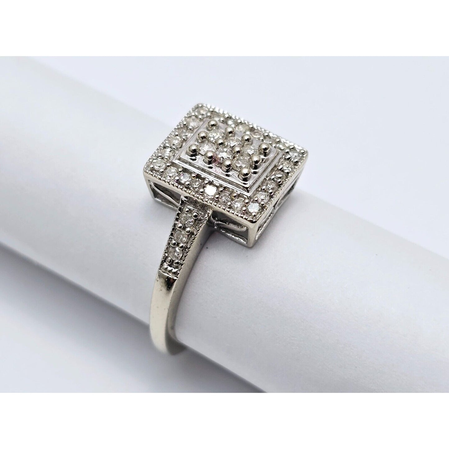 14K White Gold Diamond Square Shaped Cocktail Ring