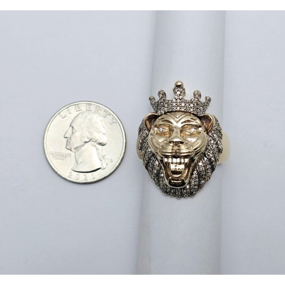 10K Yellow Gold Crown Lion Head Diamond Ring