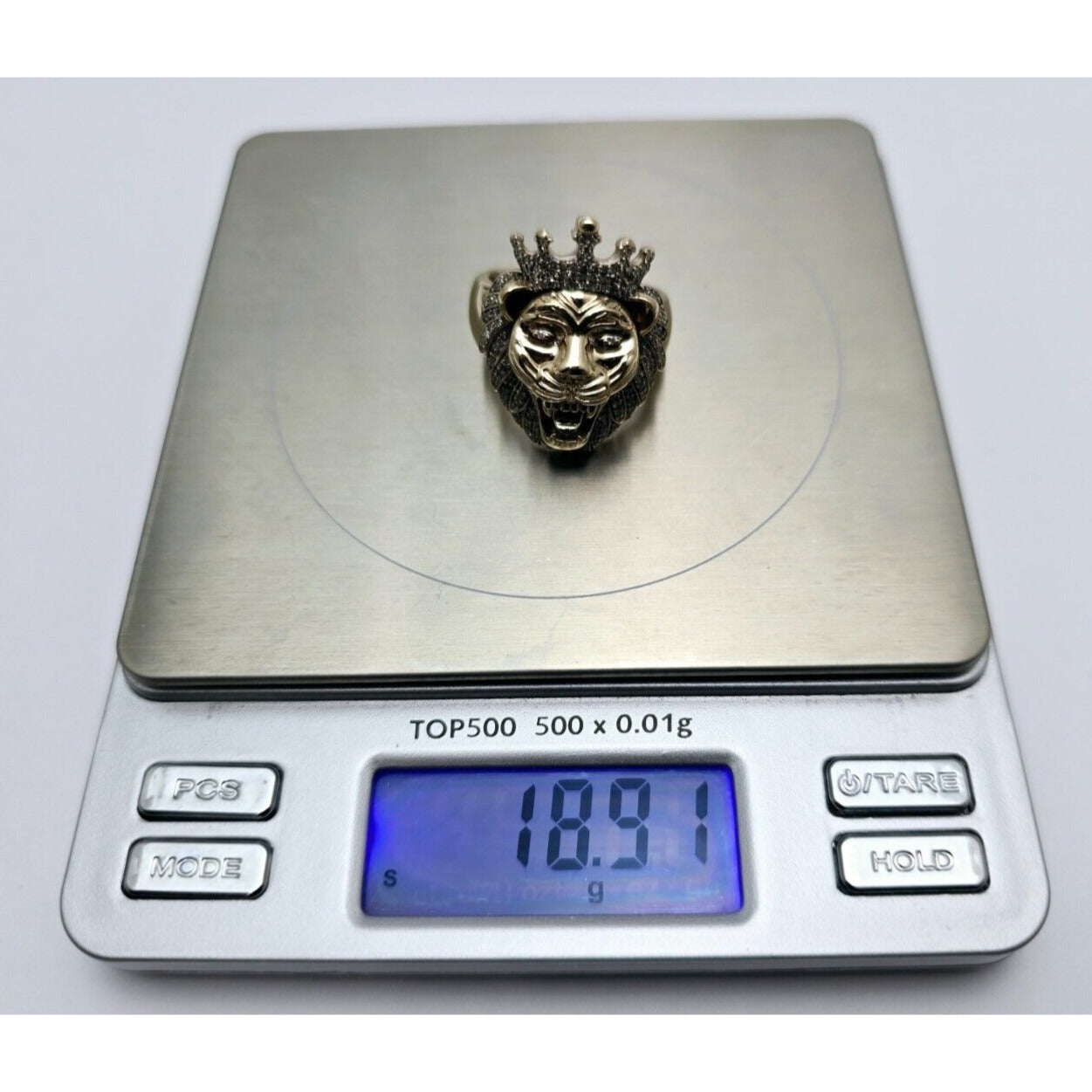 10K Yellow Gold Crown Lion Head Diamond Ring