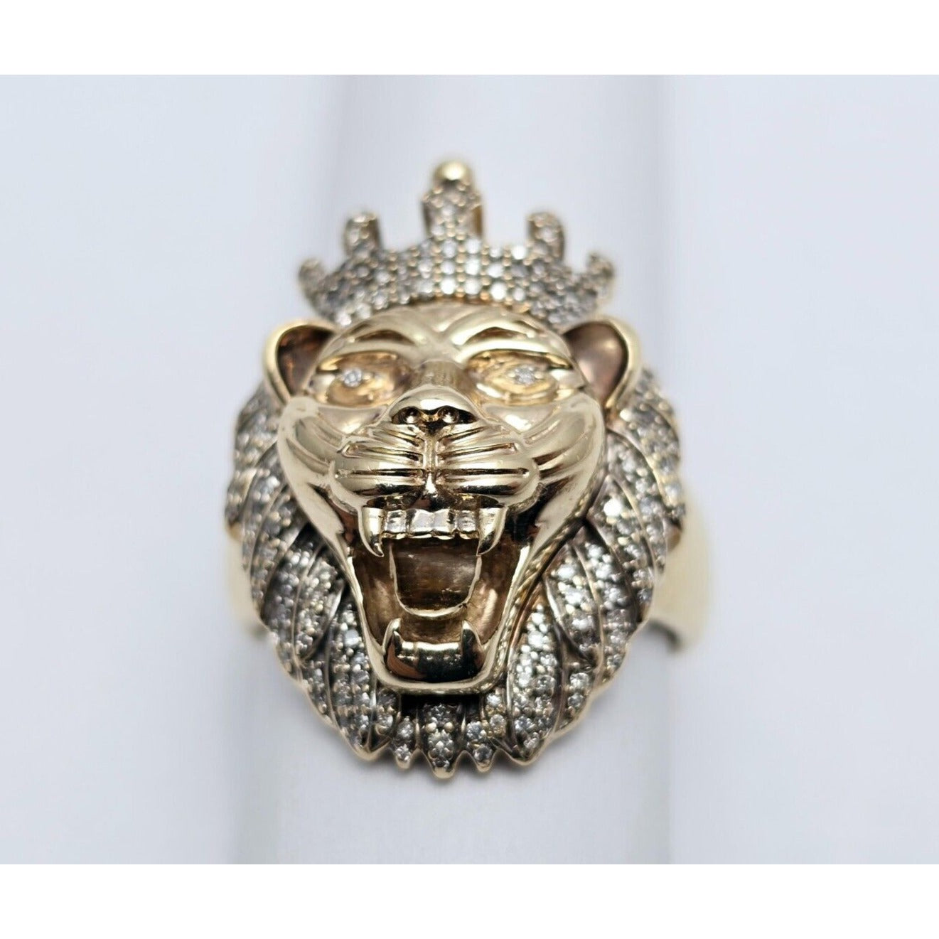 10K Yellow Gold Crown Lion Head Diamond Ring