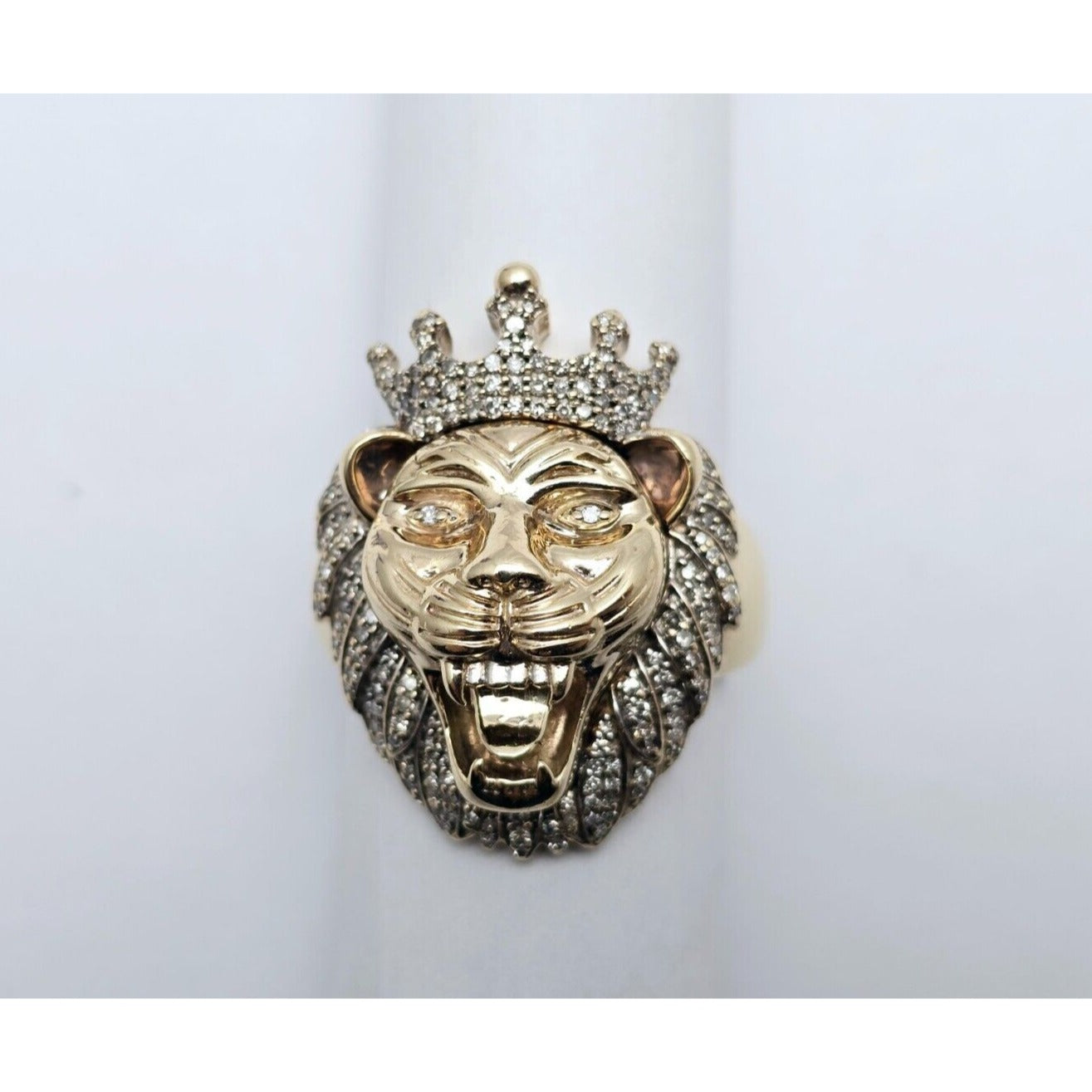 10K Yellow Gold Crown Lion Head Diamond Ring