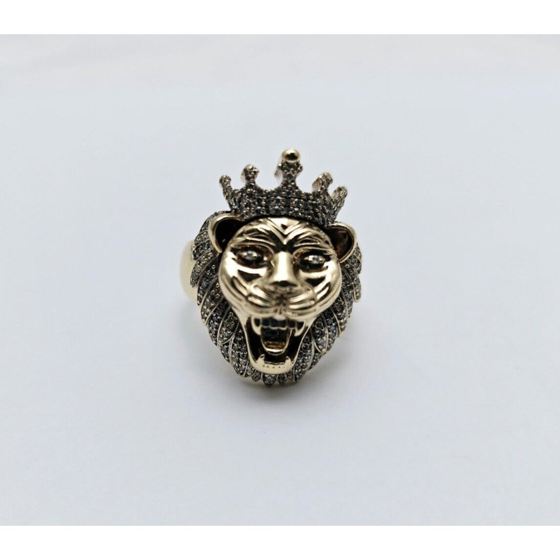 10K Yellow Gold Crown Lion Head Diamond Ring