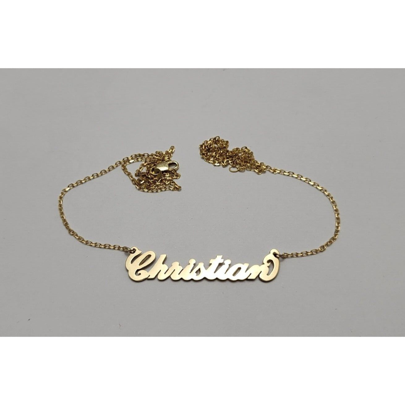 14K Yellow Gold Initial Name "Christian" Charm Pendant Cable Link Chain Necklace