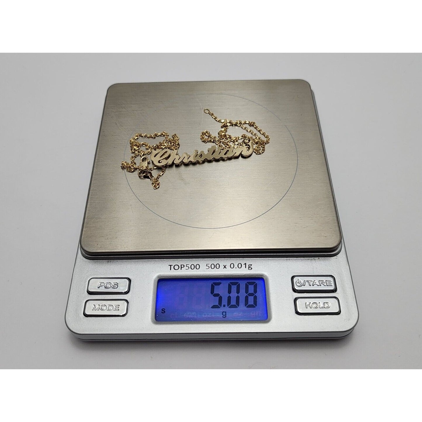 14K Yellow Gold Initial Name "Christian" Charm Pendant Cable Link Chain Necklace