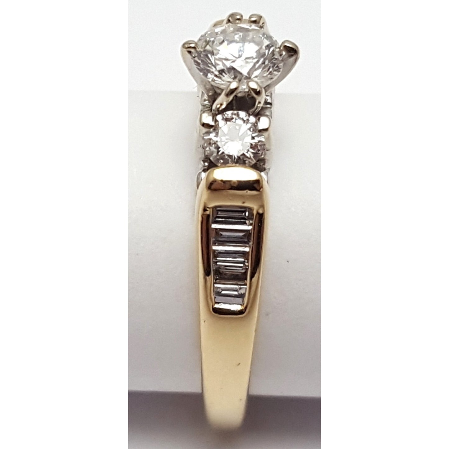 14K Two Tone Multi Color Gold Designer Round & Baguette Diamond Engagement Ring