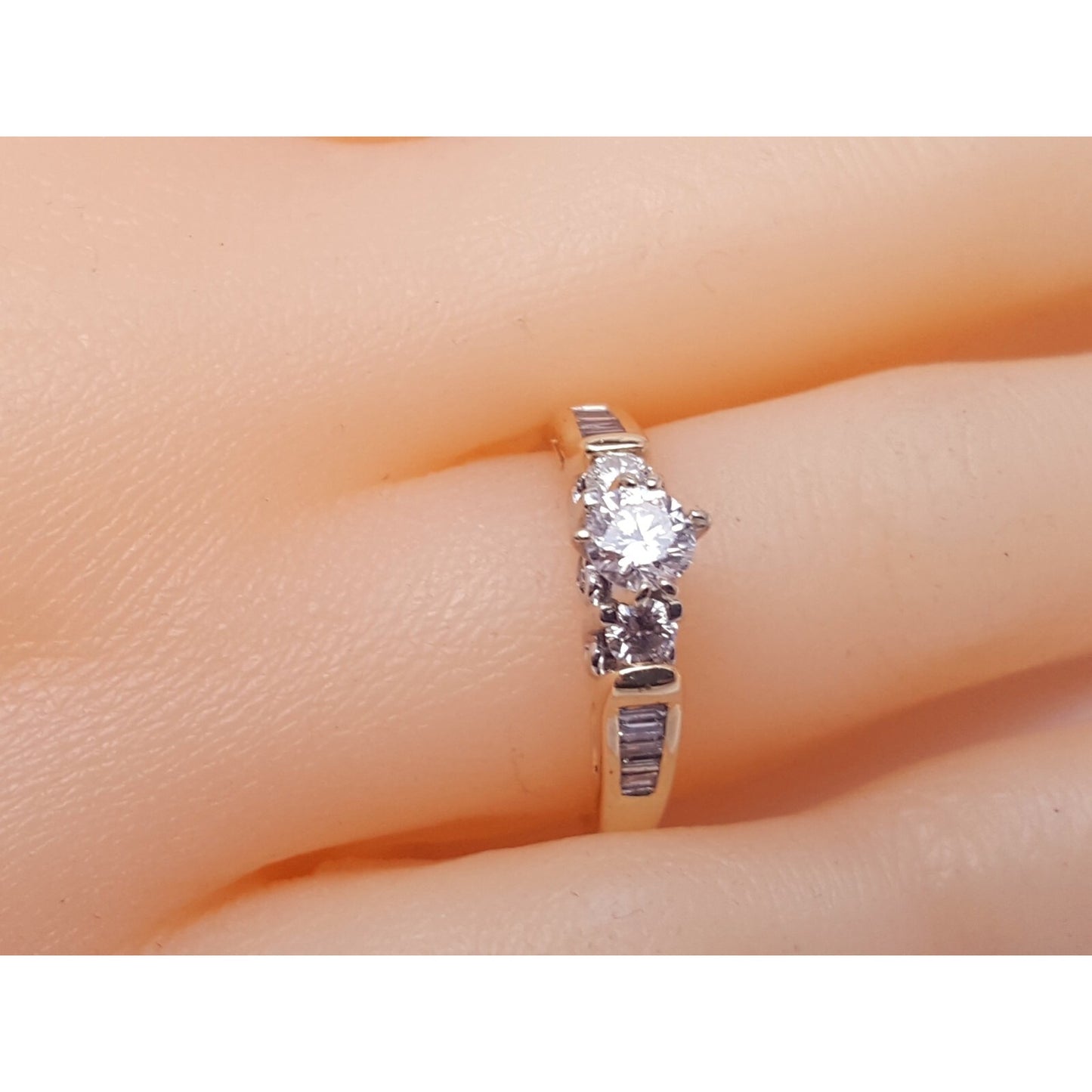 14K Two Tone Multi Color Gold Designer Round & Baguette Diamond Engagement Ring