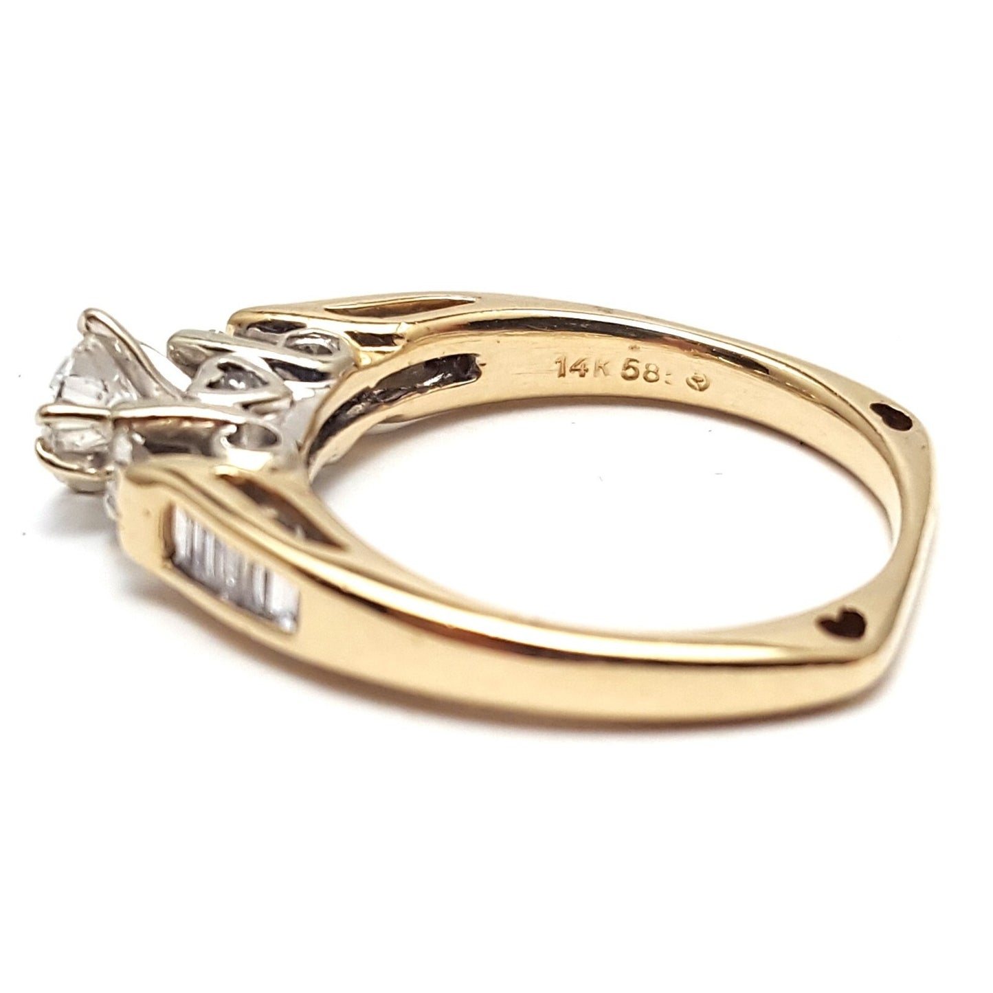 14K Two Tone Multi Color Gold Designer Round & Baguette Diamond Engagement Ring