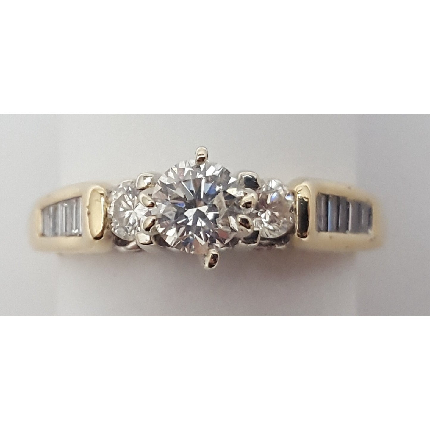 14K Two Tone Multi Color Gold Designer Round & Baguette Diamond Engagement Ring