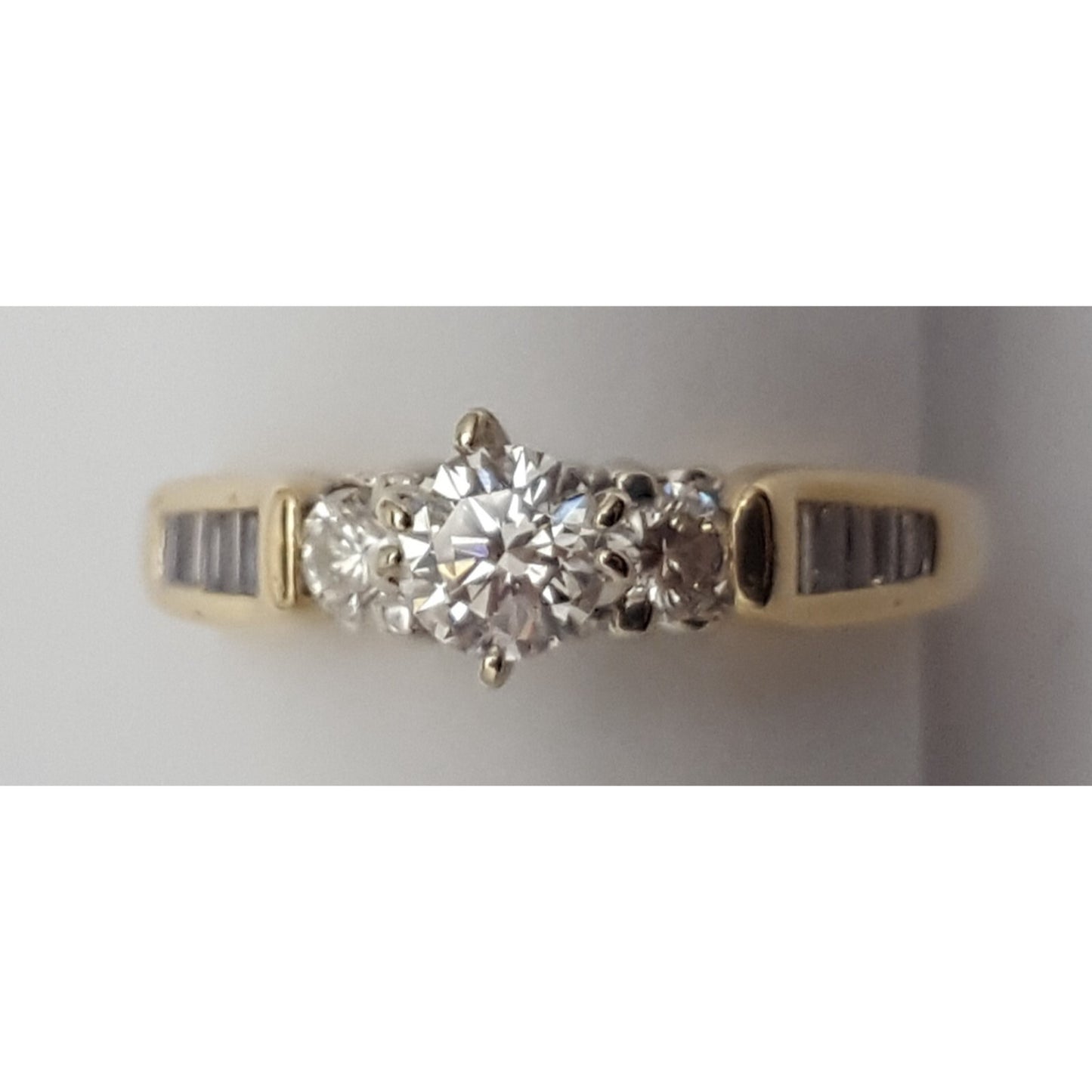 14K Two Tone Multi Color Gold Designer Round & Baguette Diamond Engagement Ring