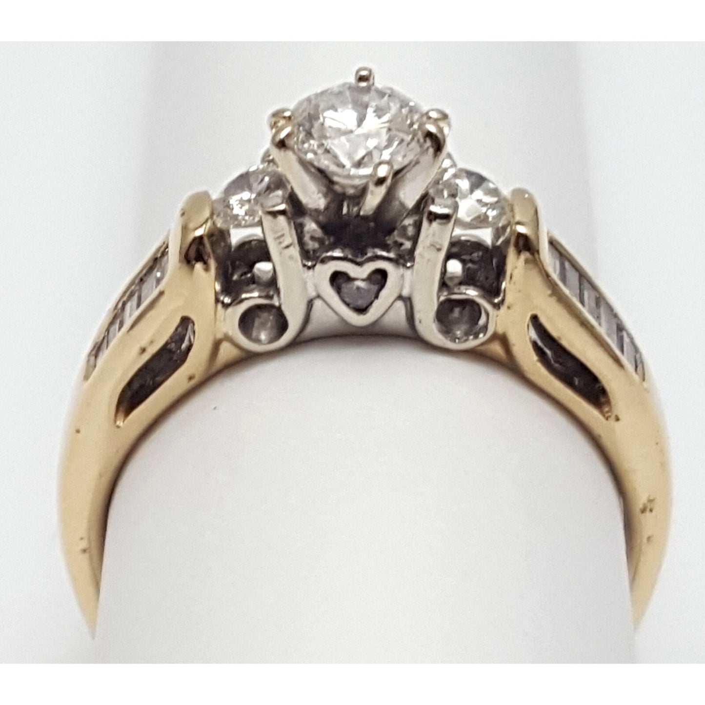 14K Two Tone Multi Color Gold Designer Round & Baguette Diamond Engagement Ring