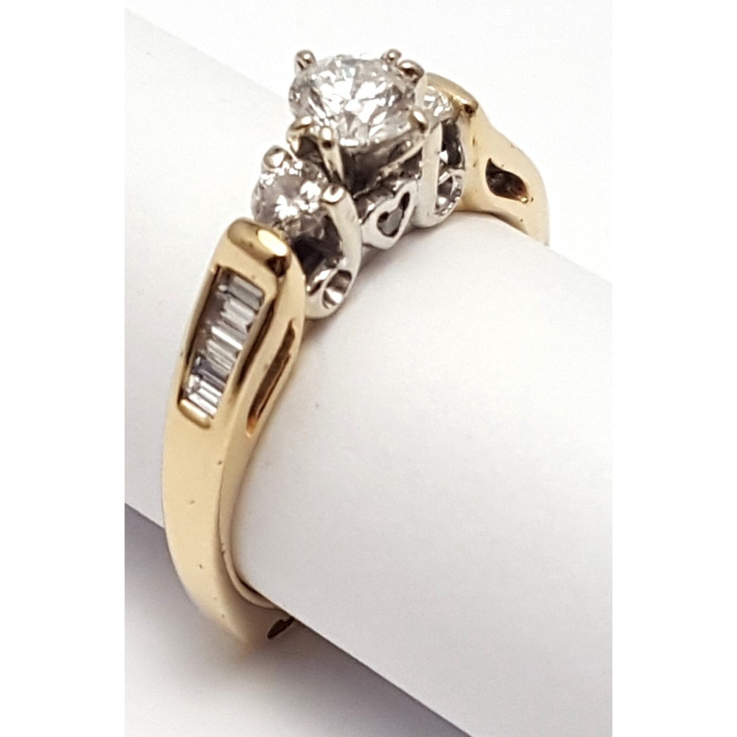 14K Two Tone Multi Color Gold Designer Round & Baguette Diamond Engagement Ring