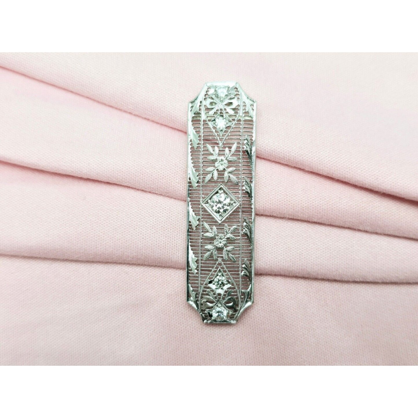 Vintage 950 Platinum Old Cut Diamond Drop Down Bar Charm Pendant