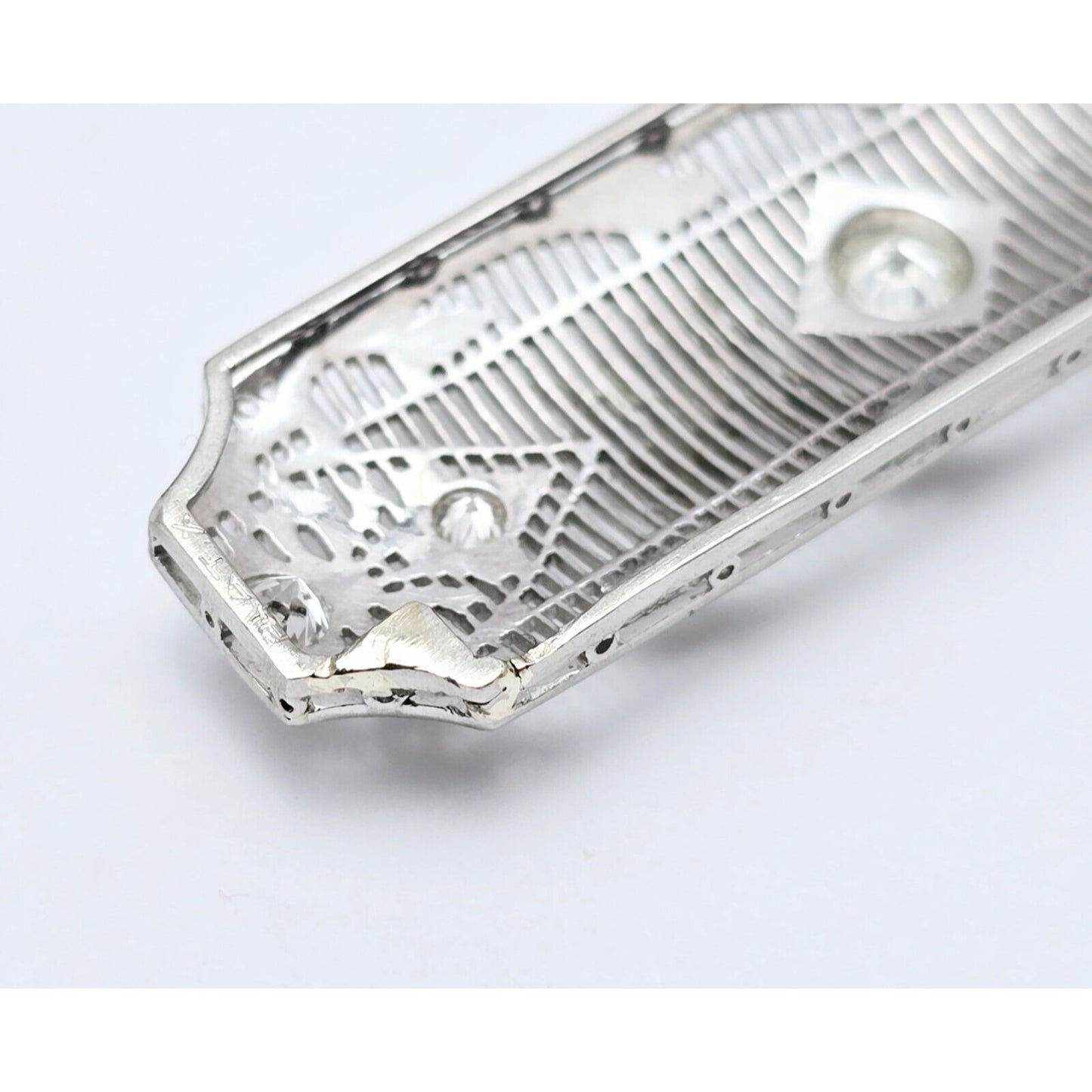 Vintage 950 Platinum Old Cut Diamond Drop Down Bar Charm Pendant