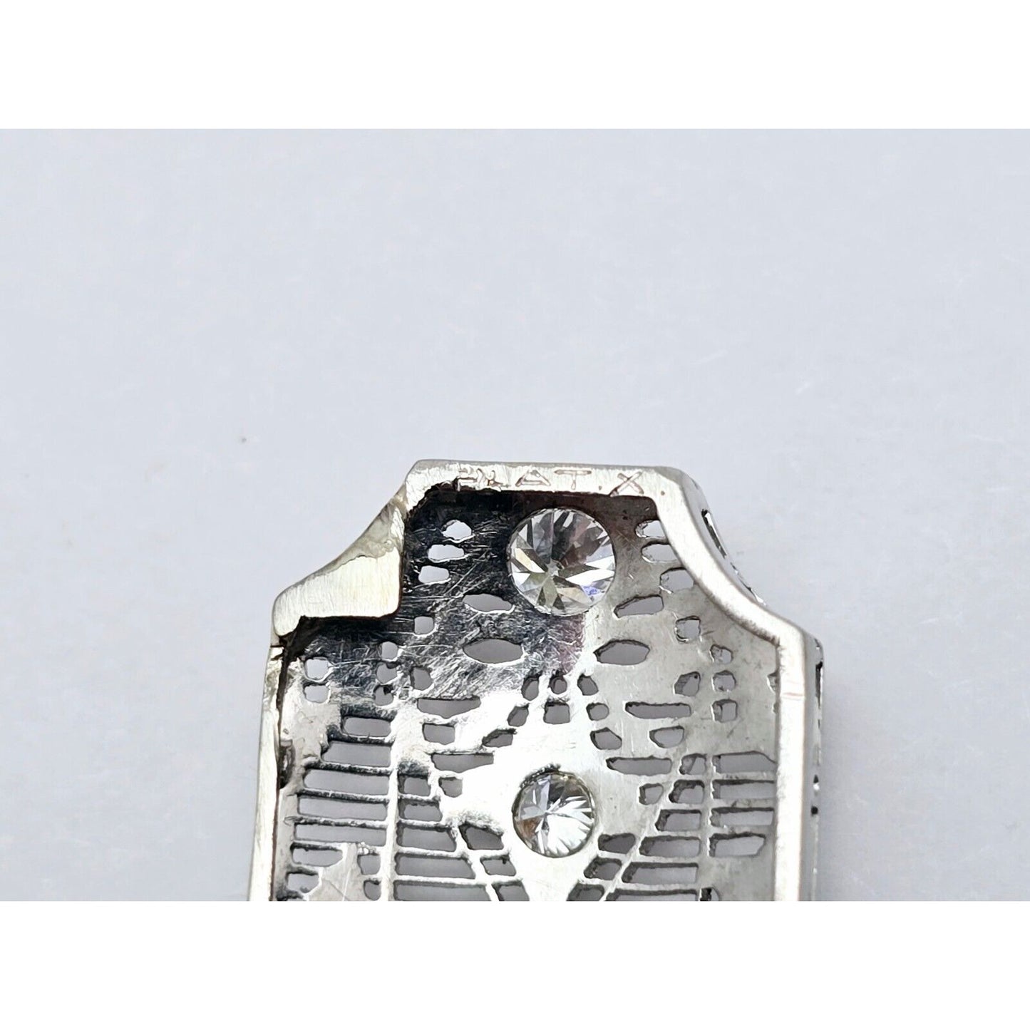 Vintage 950 Platinum Old Cut Diamond Drop Down Bar Charm Pendant