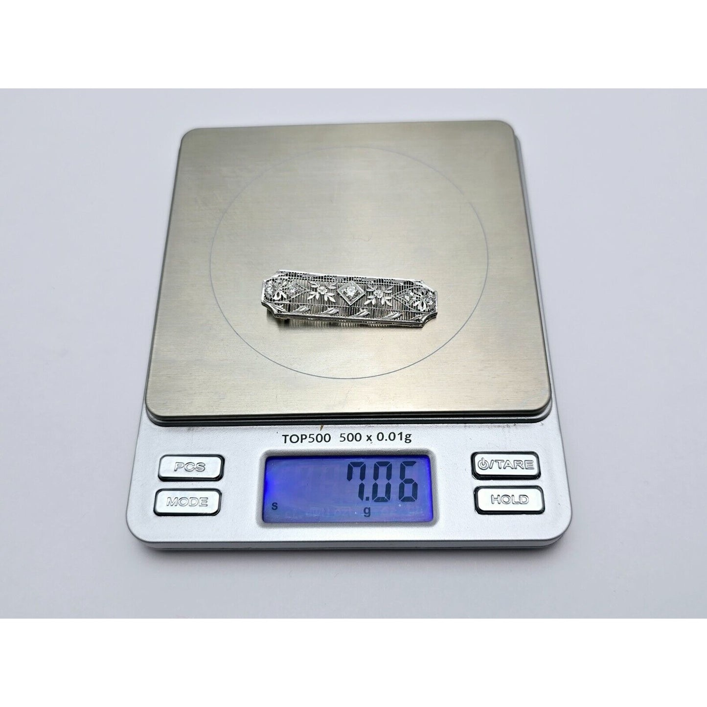 Vintage 950 Platinum Old Cut Diamond Drop Down Bar Charm Pendant