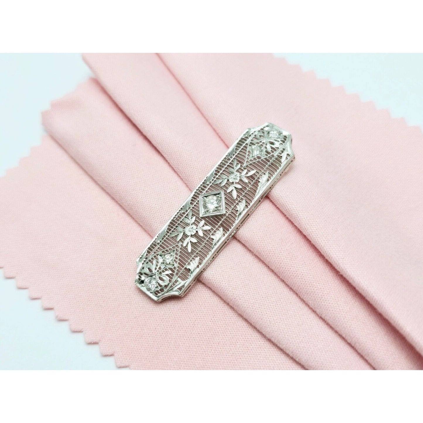 Vintage 950 Platinum Old Cut Diamond Drop Down Bar Charm Pendant