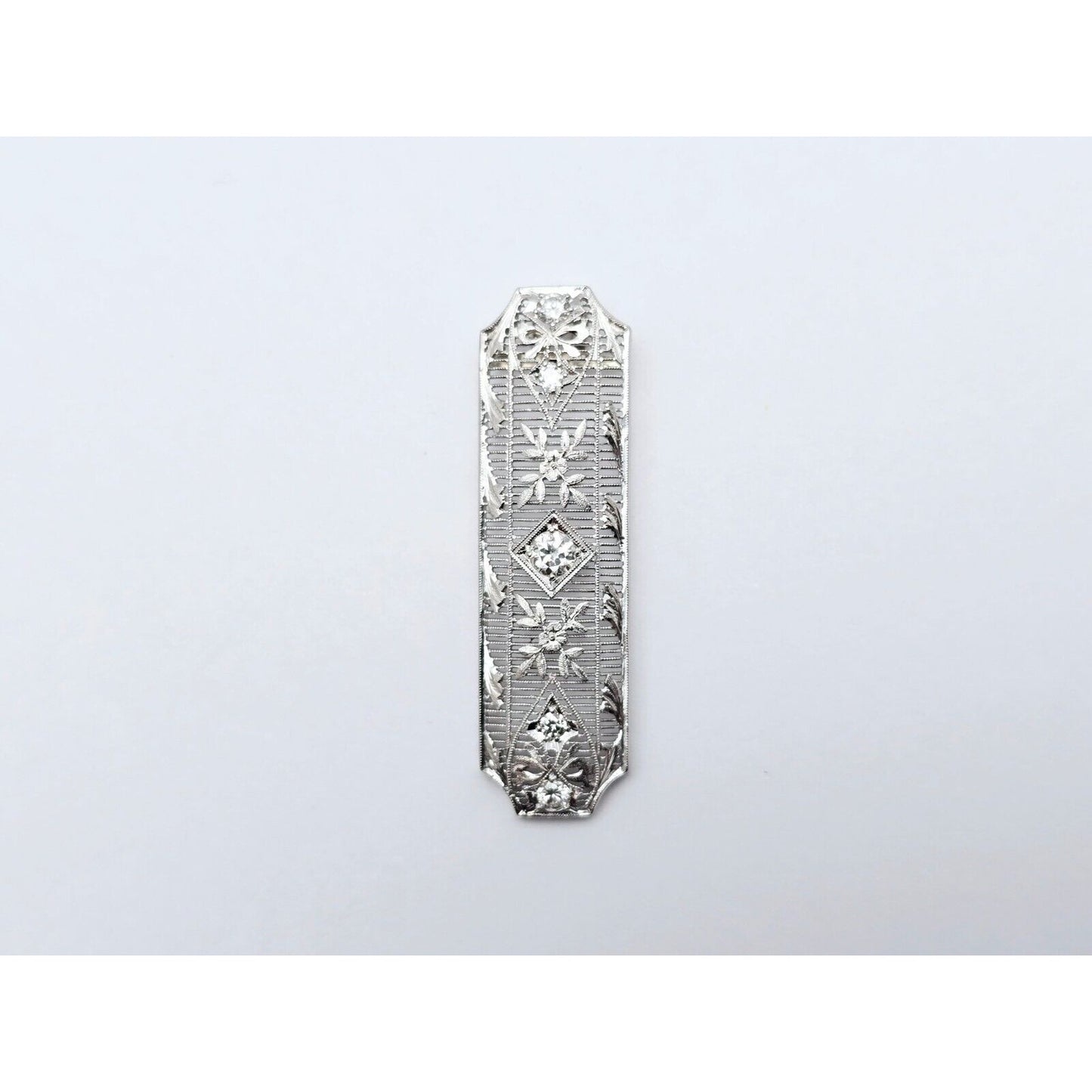 Vintage 950 Platinum Old Cut Diamond Drop Down Bar Charm Pendant