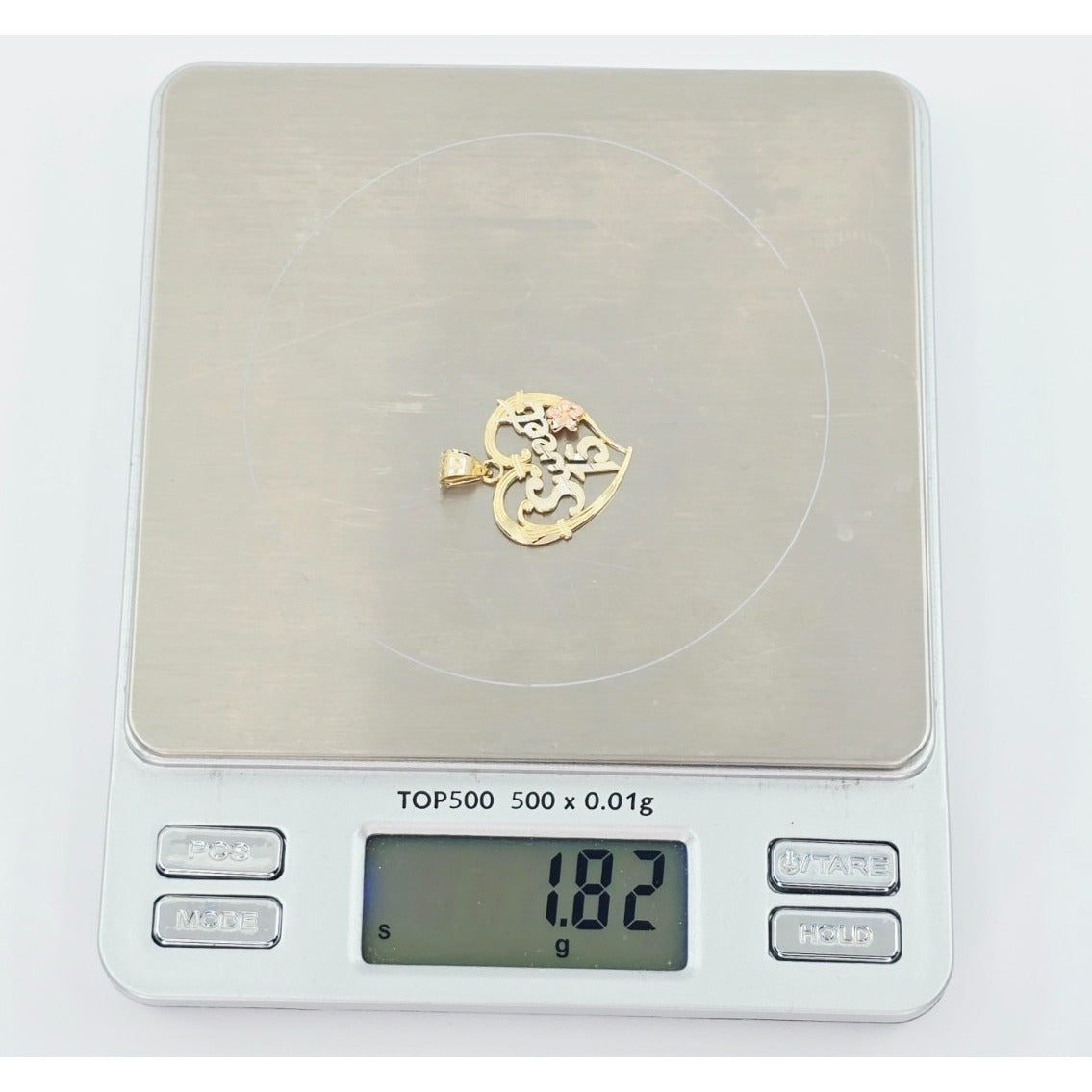 14K Tri Color Gold Sweet 15 Quinceanera Heart Charm Pendant