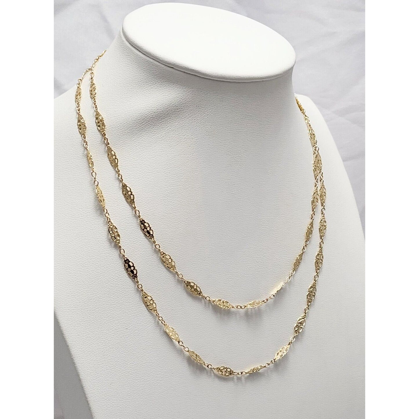 14K Yellow Gold Ornate Filigree Link Chain Necklace