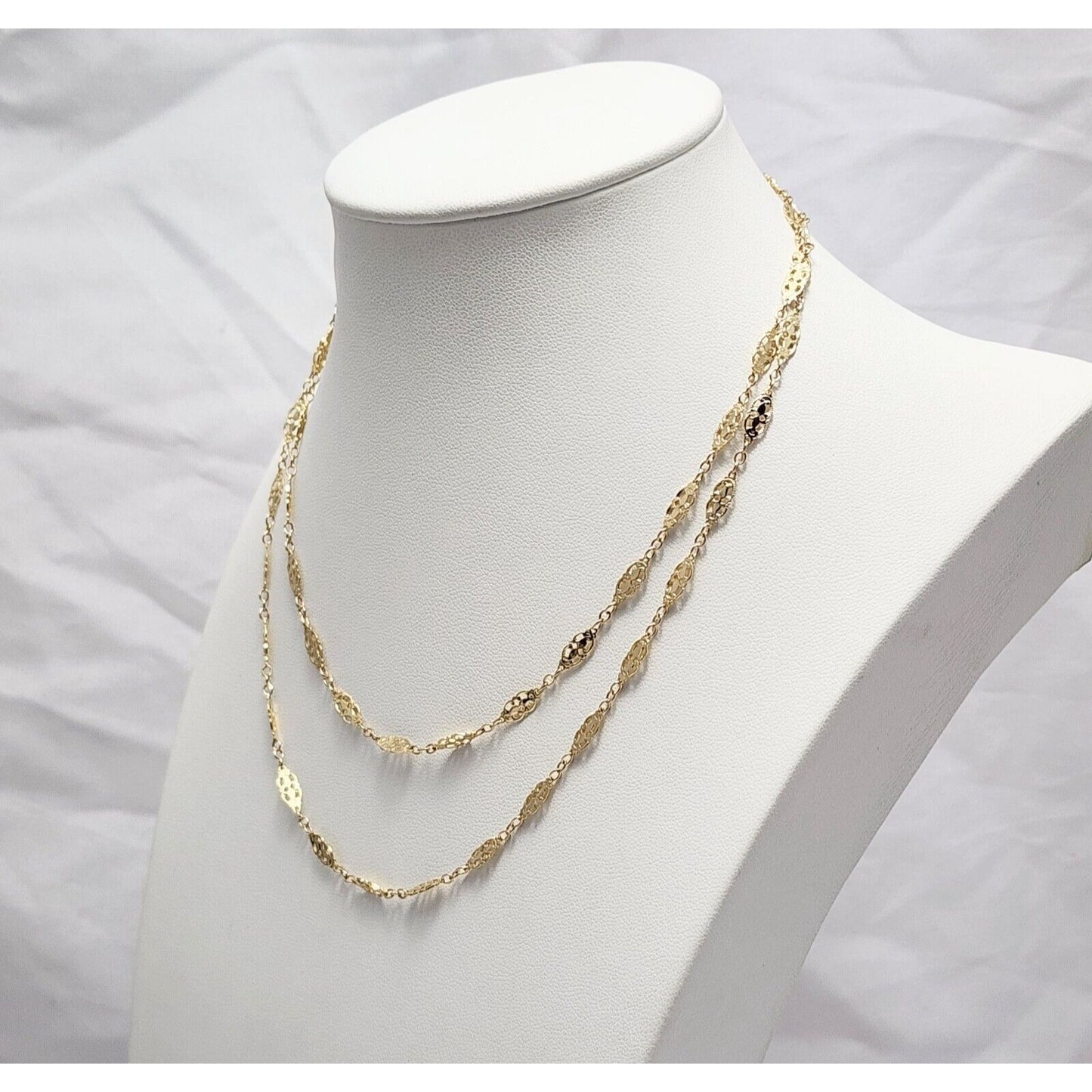 14K Yellow Gold Ornate Filigree Link Chain Necklace
