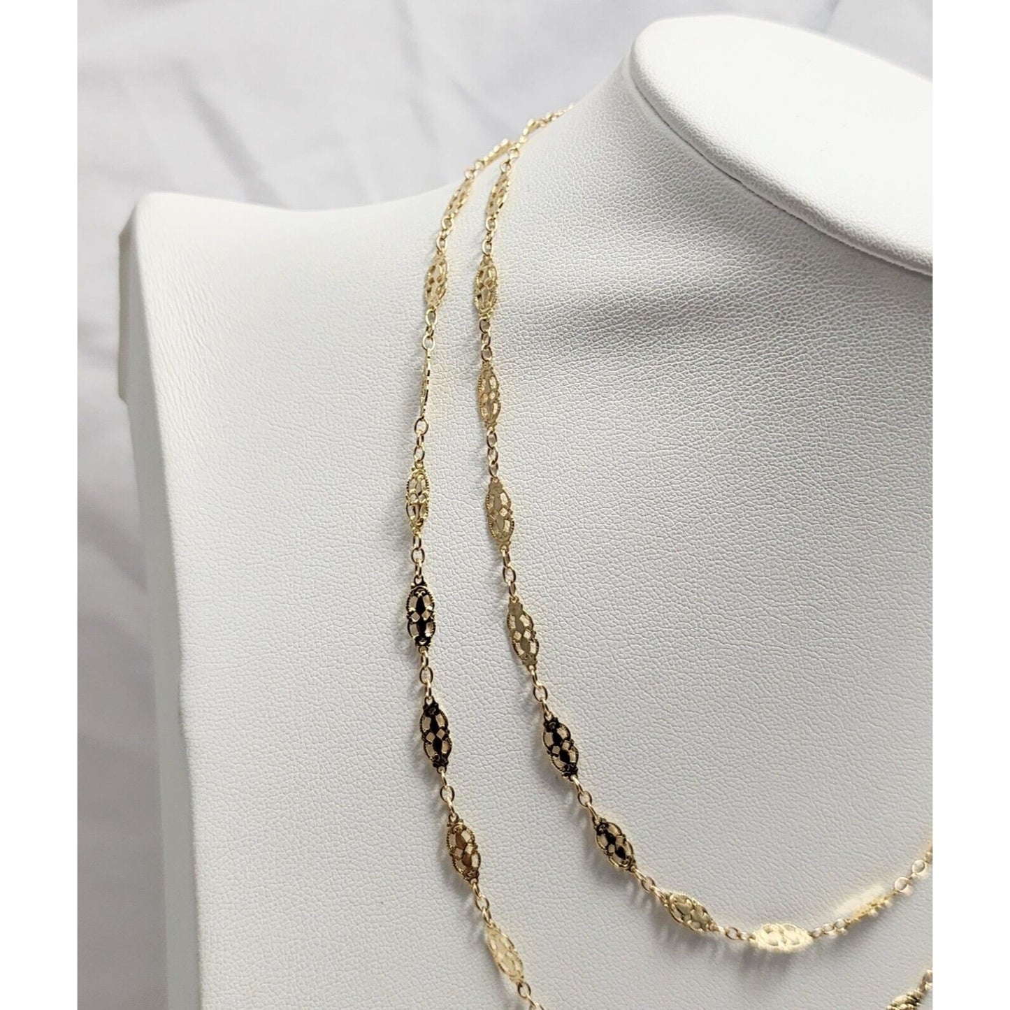 14K Yellow Gold Ornate Filigree Link Chain Necklace