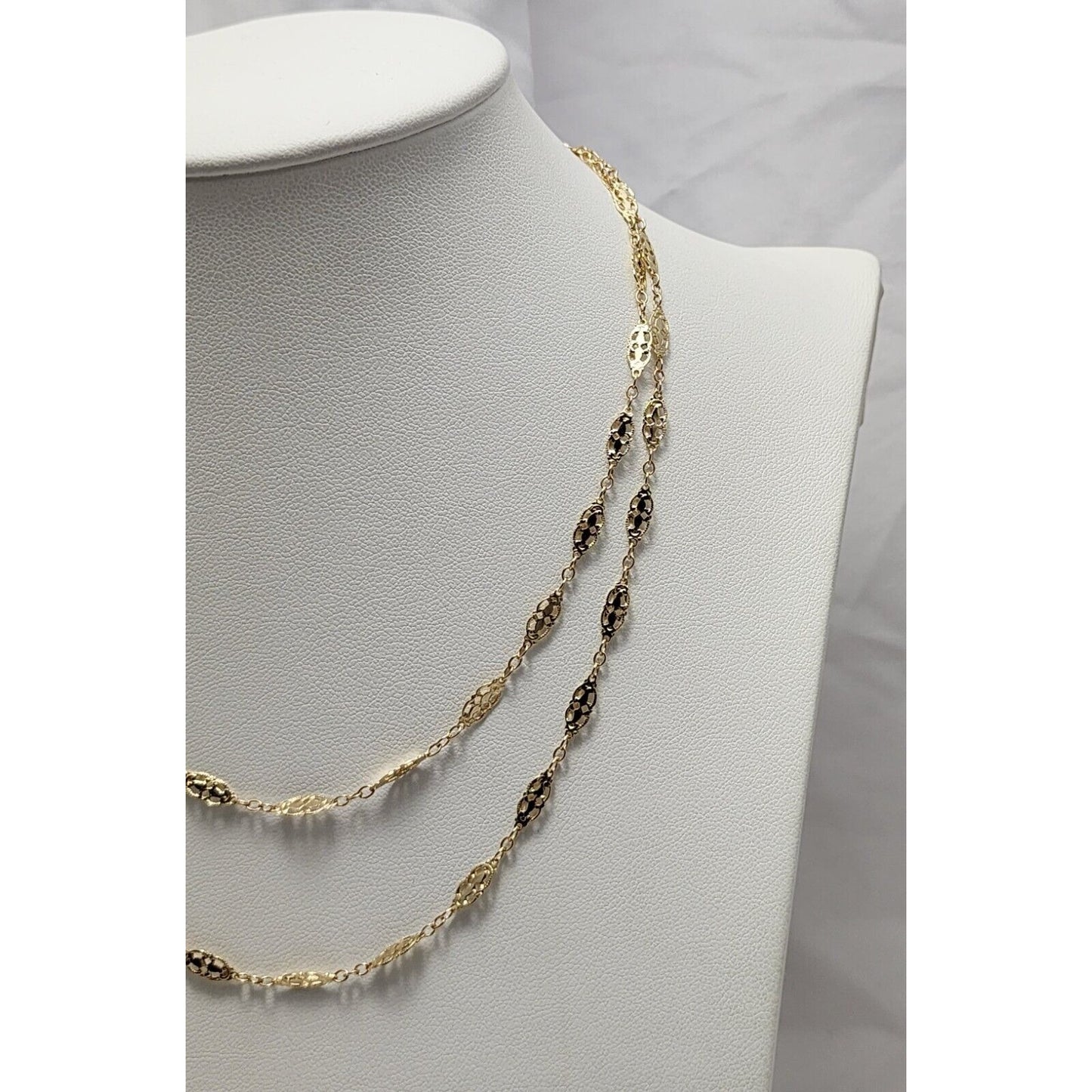 14K Yellow Gold Ornate Filigree Link Chain Necklace
