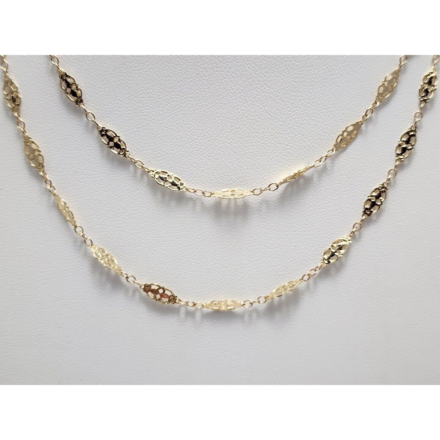 14K Yellow Gold Ornate Filigree Link Chain Necklace