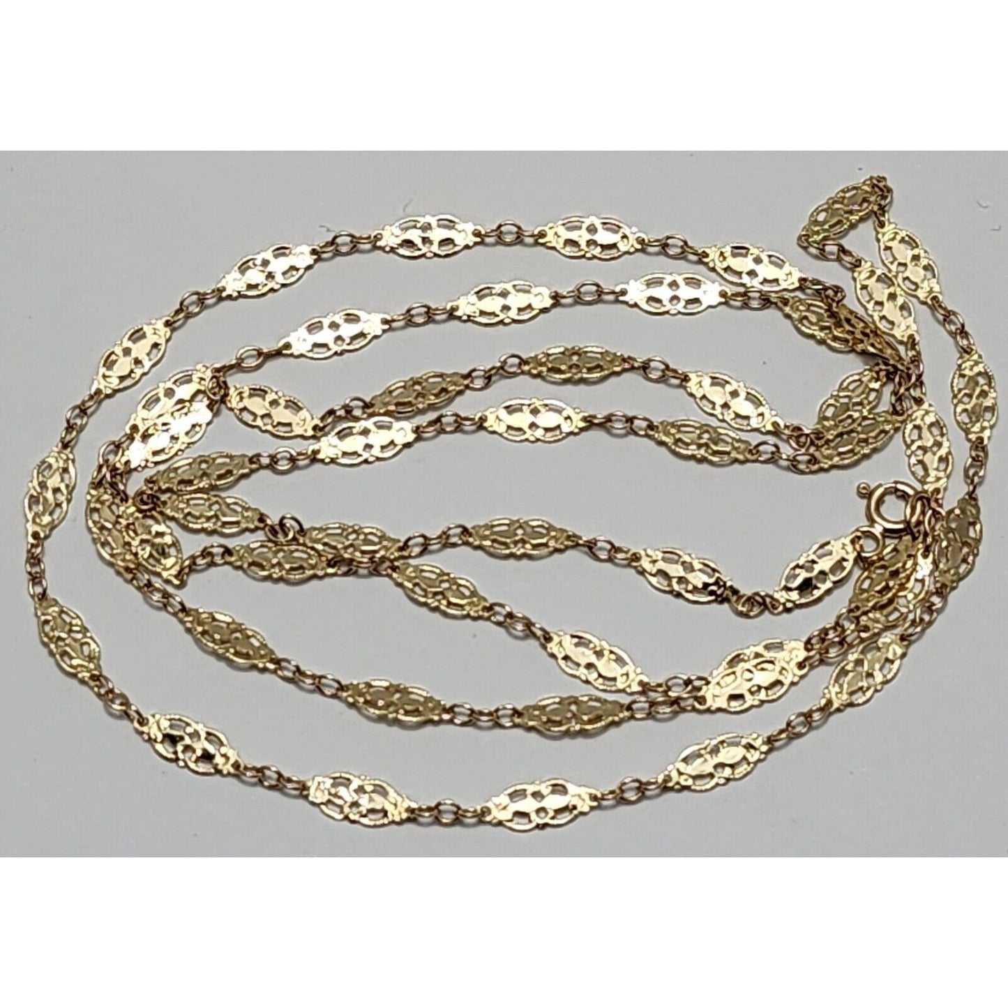 14K Yellow Gold Ornate Filigree Link Chain Necklace