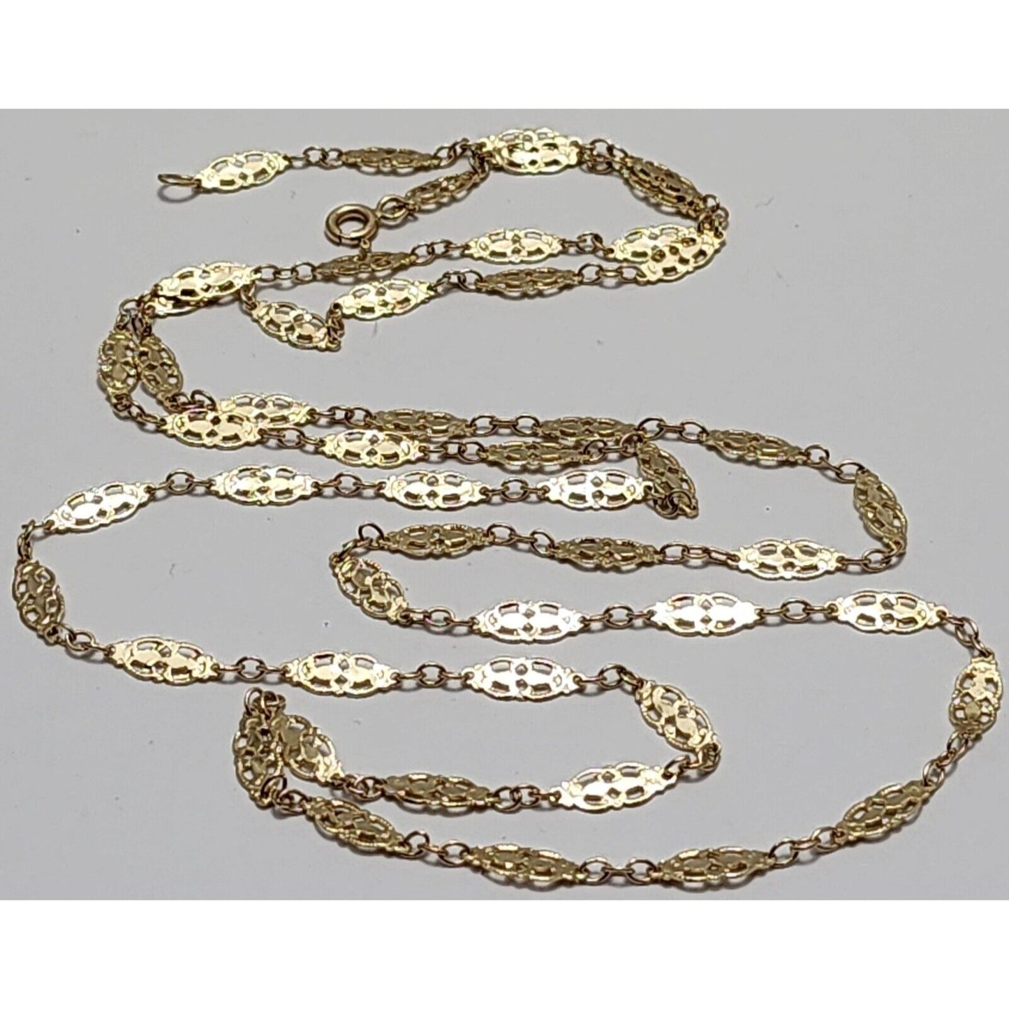 14K Yellow Gold Ornate Filigree Link Chain Necklace