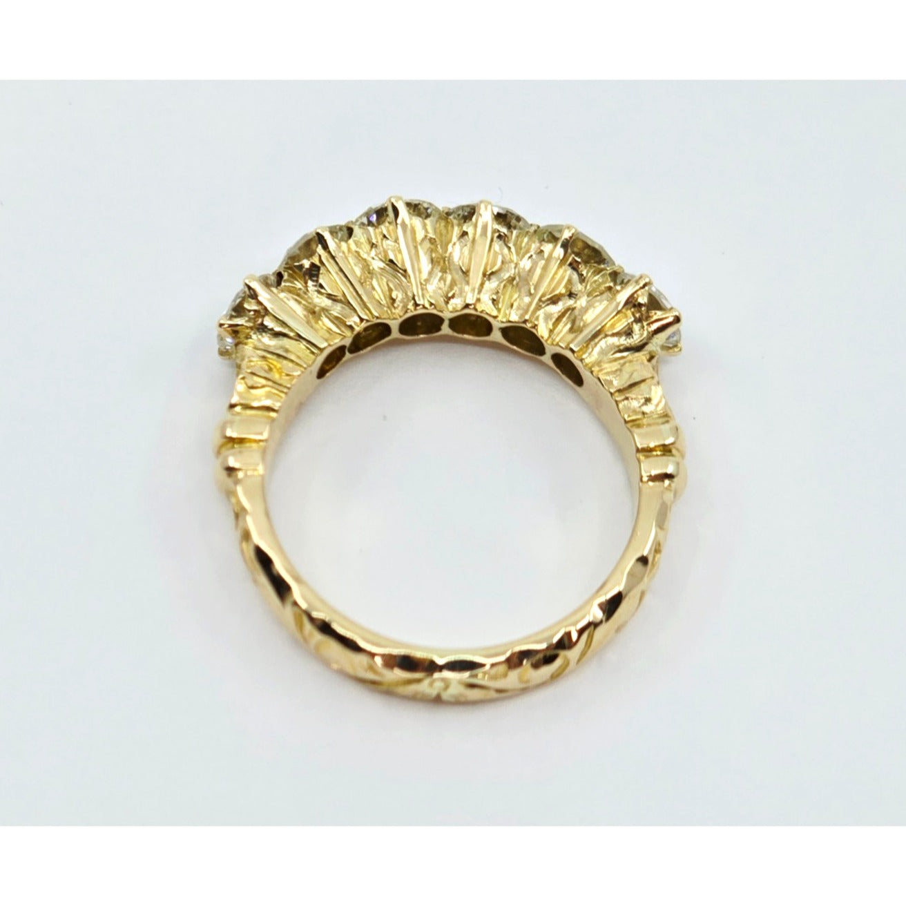 14K Yellow Gold Single Row Diamond Engraved Ring