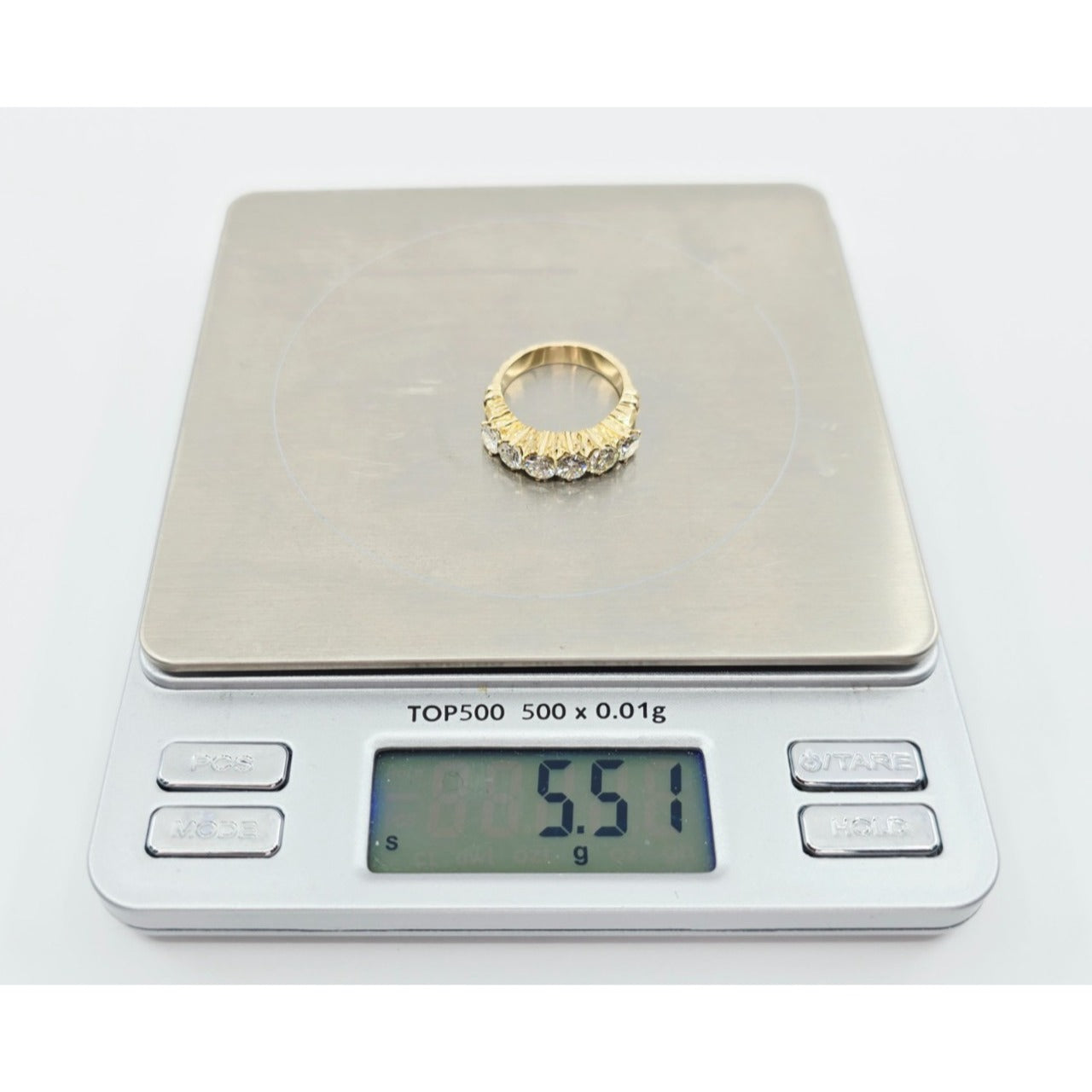 14K Yellow Gold Single Row Diamond Engraved Ring