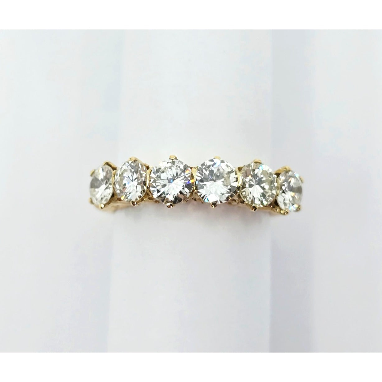 14K Yellow Gold Single Row Diamond Engraved Ring