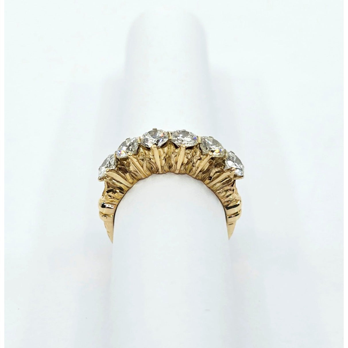 14K Yellow Gold Single Row Diamond Engraved Ring