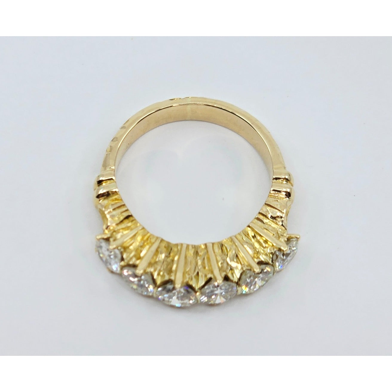 14K Yellow Gold Single Row Diamond Engraved Ring