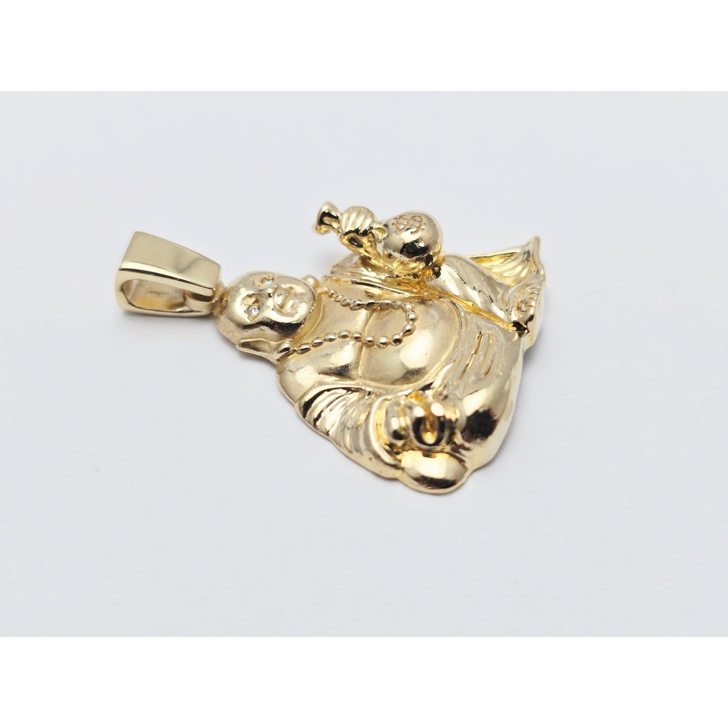 IF & Co Micro Lucky Buddha Piece Diamond Eyes Money Bag 14k Solid Yellow Gold