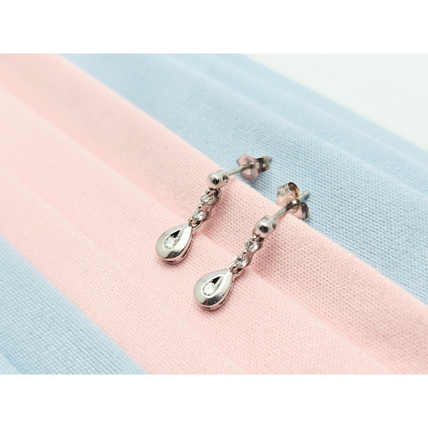 14K White Gold Drop Dangle Diamond Teardrop Stud Earrings