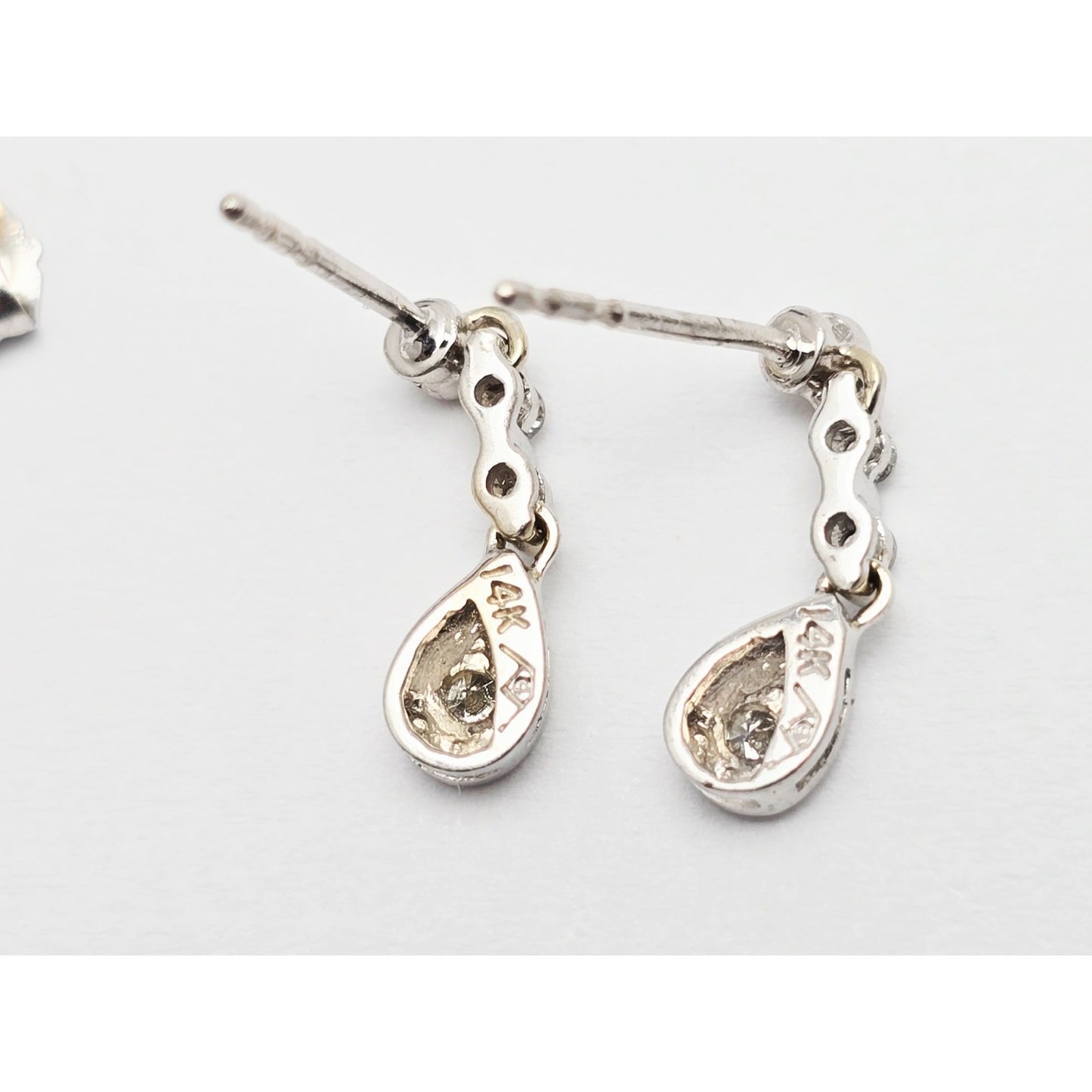 14K White Gold Drop Dangle Diamond Teardrop Stud Earrings