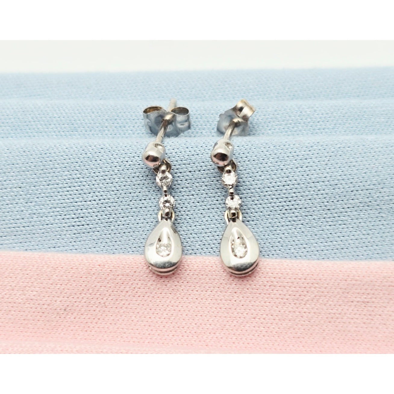 14K White Gold Drop Dangle Diamond Teardrop Stud Earrings