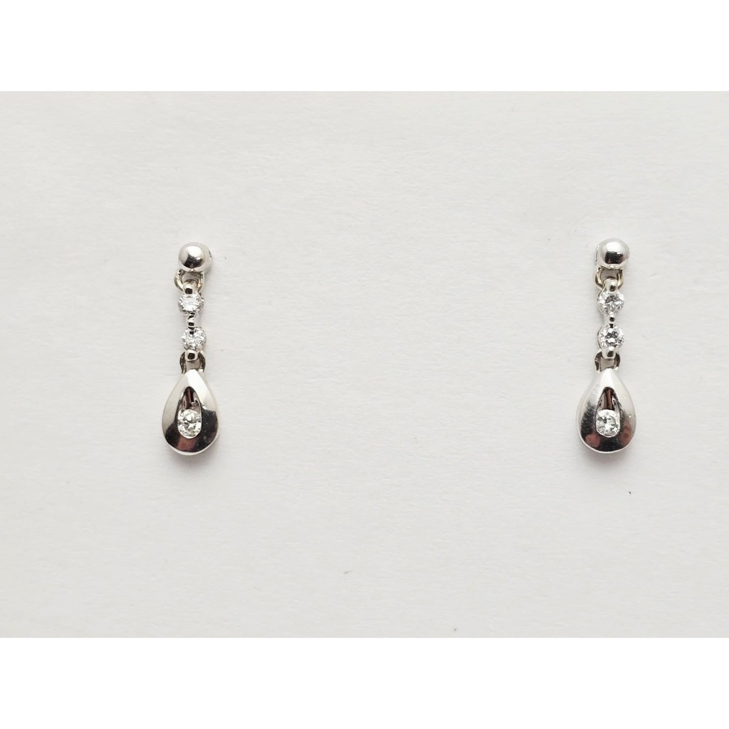 14K White Gold Drop Dangle Diamond Teardrop Stud Earrings