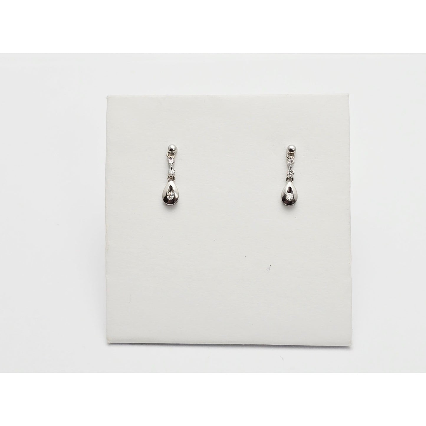 14K White Gold Drop Dangle Diamond Teardrop Stud Earrings