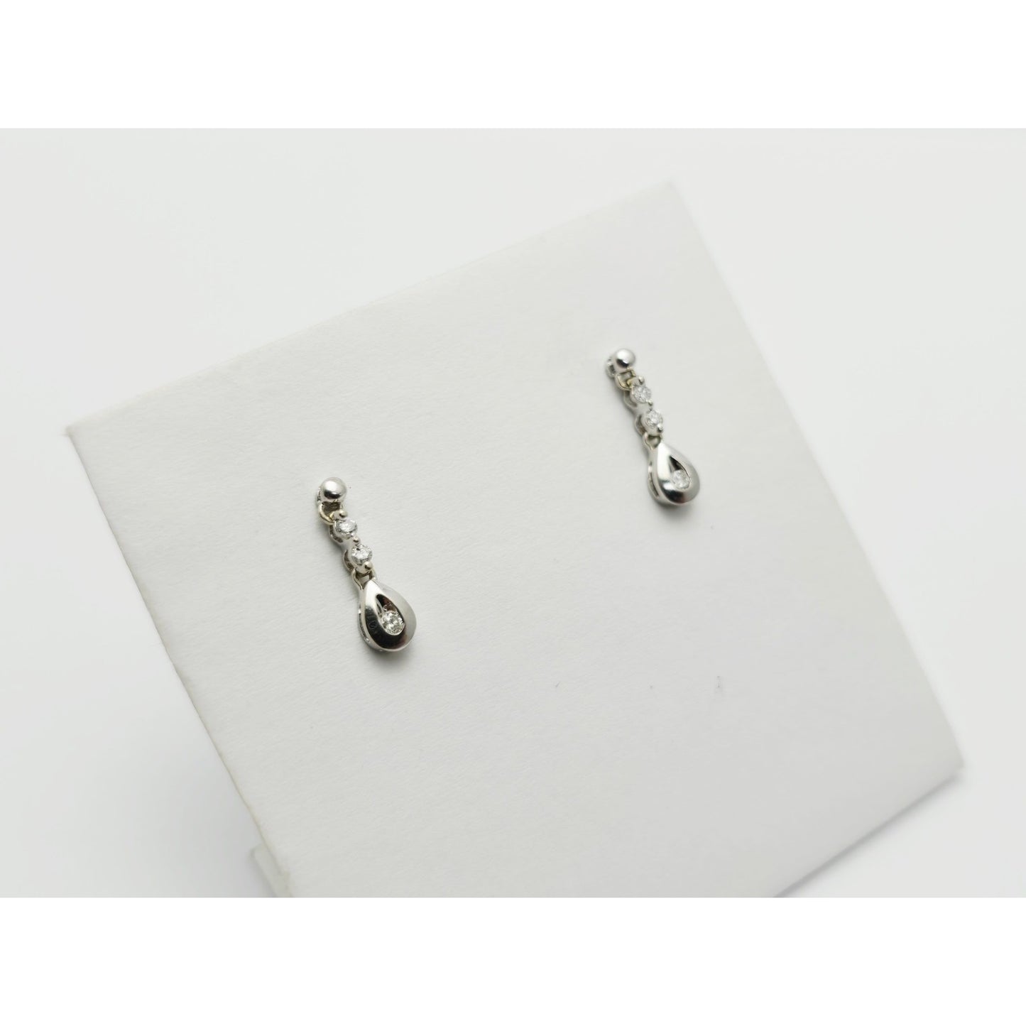 14K White Gold Drop Dangle Diamond Teardrop Stud Earrings