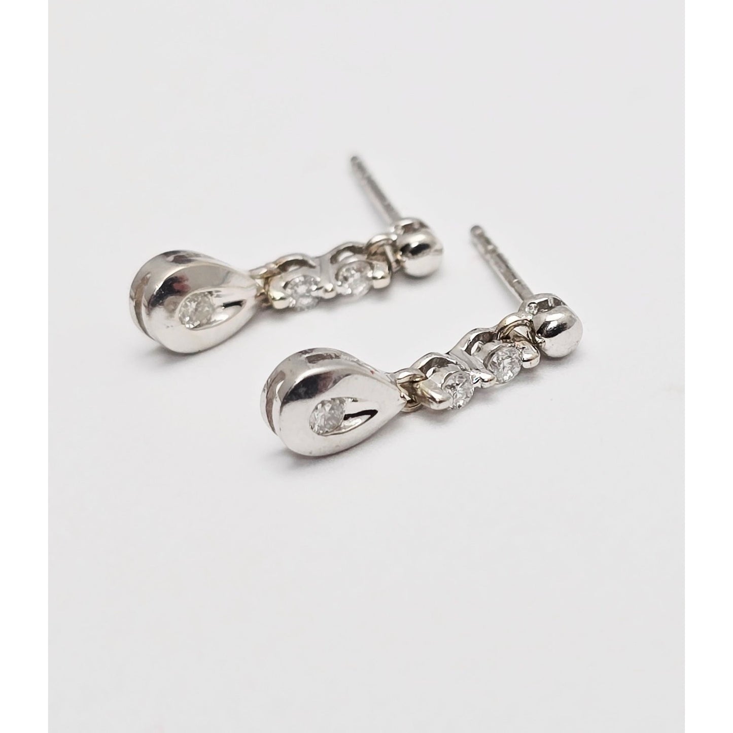 14K White Gold Drop Dangle Diamond Teardrop Stud Earrings