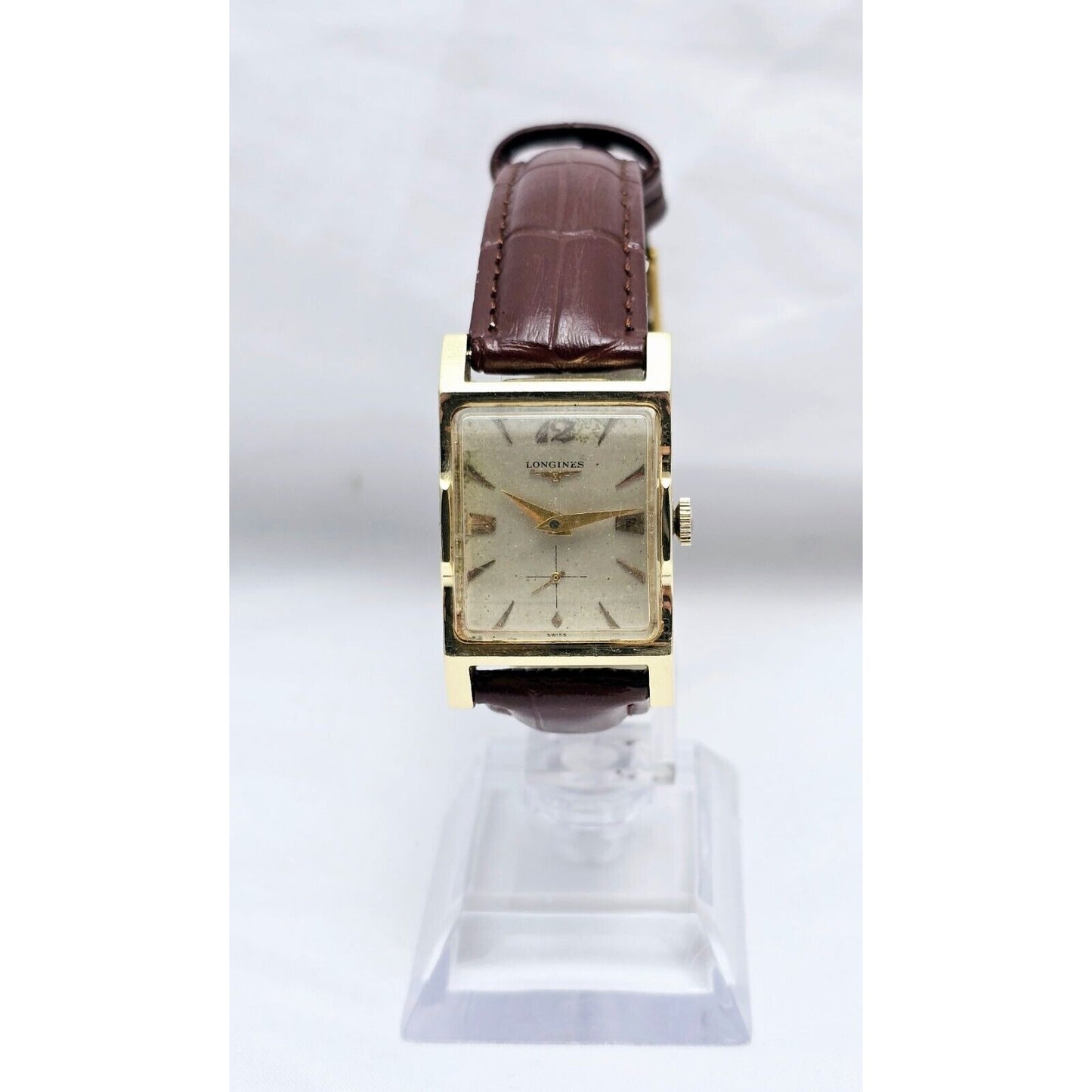 Vintage Longines 9LT 17J Jewels 14K Yellow Gold Manual Wind Brown Leather Watch