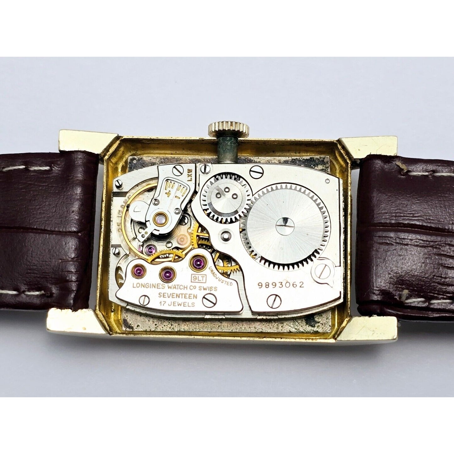 Vintage Longines 9LT 17J Jewels 14K Yellow Gold Manual Wind Brown Leather Watch