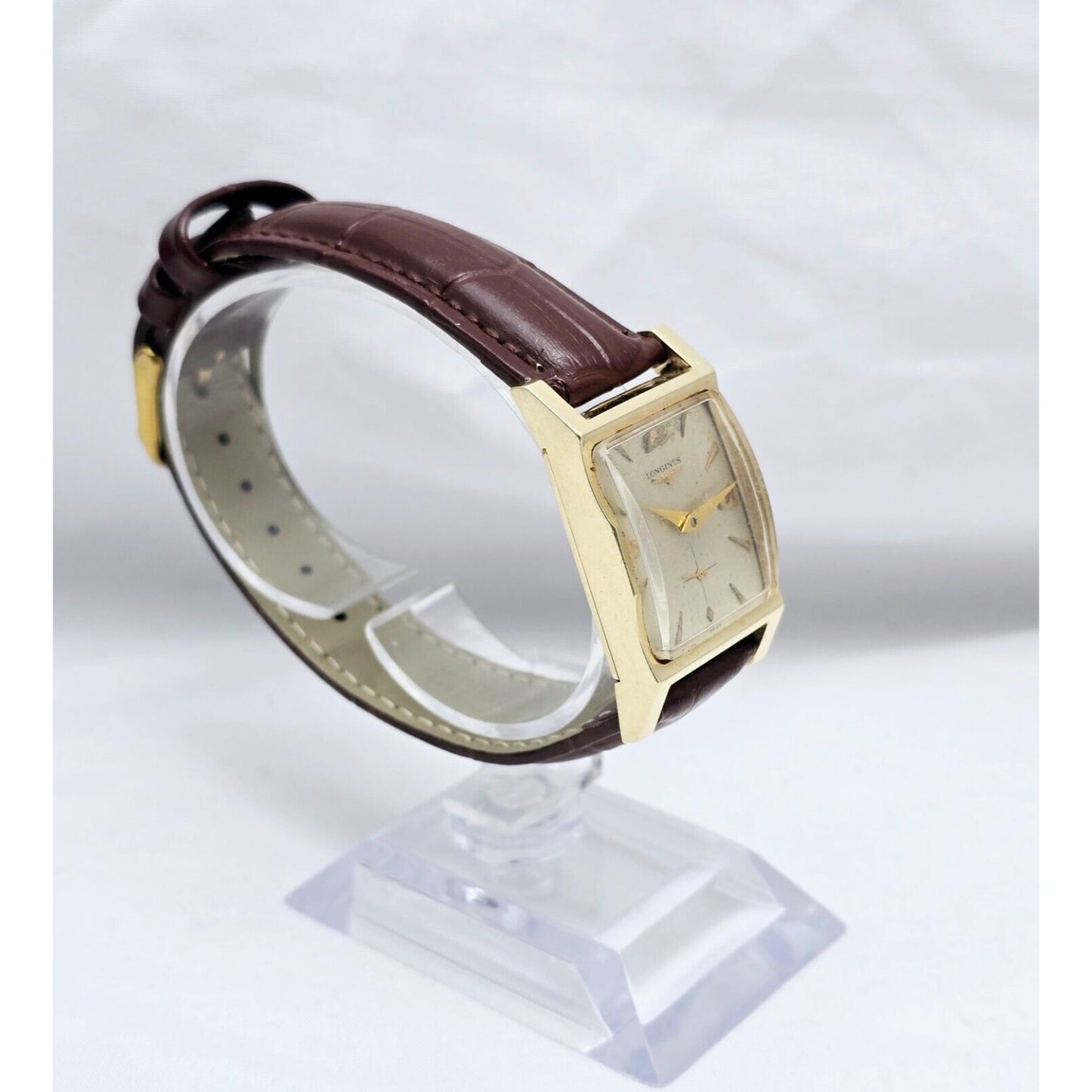 Vintage Longines 9LT 17J Jewels 14K Yellow Gold Manual Wind Brown Leather Watch