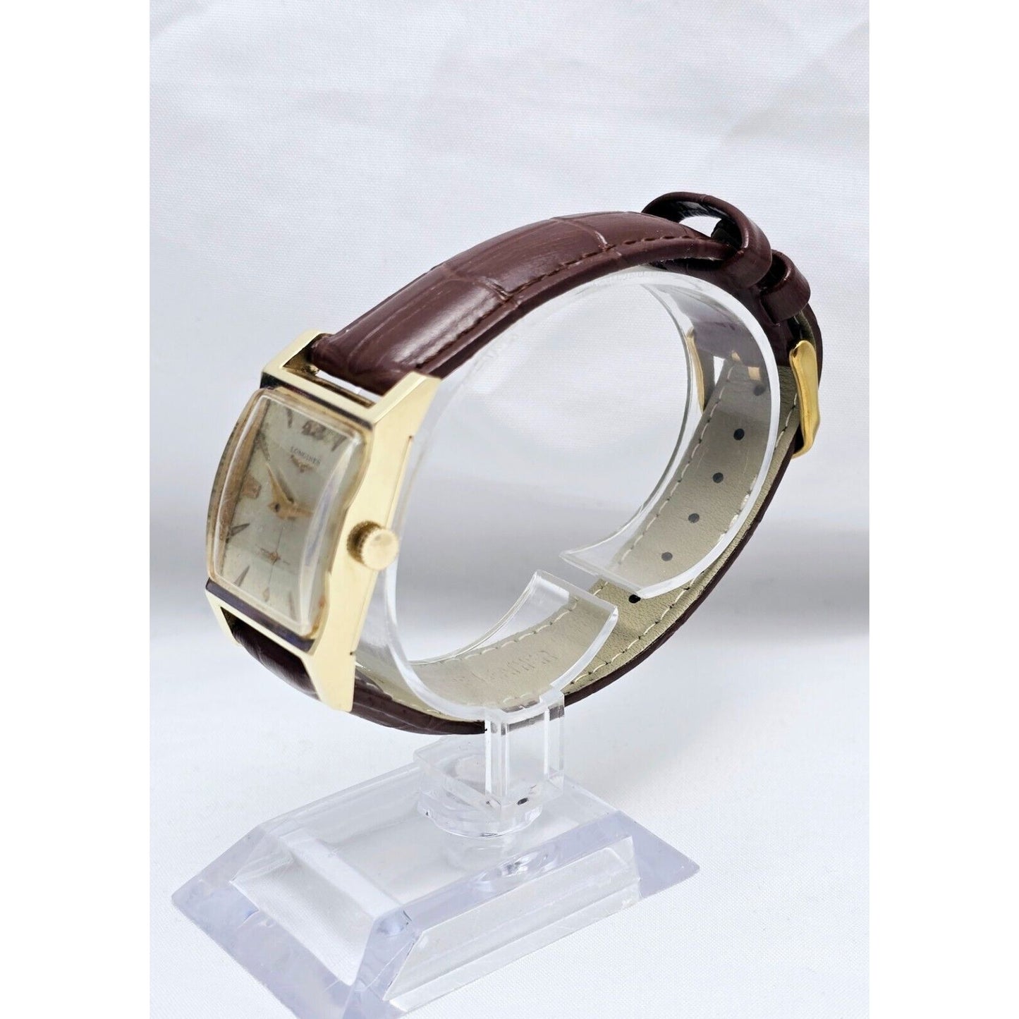 Vintage Longines 9LT 17J Jewels 14K Yellow Gold Manual Wind Brown Leather Watch